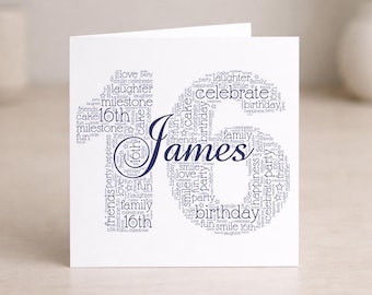 Personalised 16th Birthday Card - Word Art Keepsake