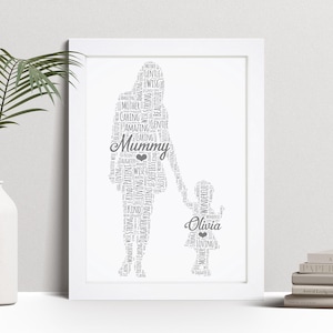 Personalised Mother And Child Word Art Print, Mother's Day Mum Gift, Custom Wall Art Framed Picture, Present For Mummy NL
