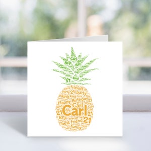 Gepersonaliseerde ananas WordArt-kaart - Funky Fun Card - Verjaardagskaart - Voor haar, vrouwen, meisjes, tieners, kinderen