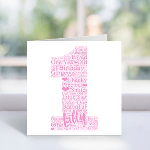 Personalisierte Wortkunst Karte zum 1. Geburtstag - Erinnerungskarte zum 1. Geburtstag - Für Jungen, Mädchen, Kinder - Sohn, Tochter, Enkelin