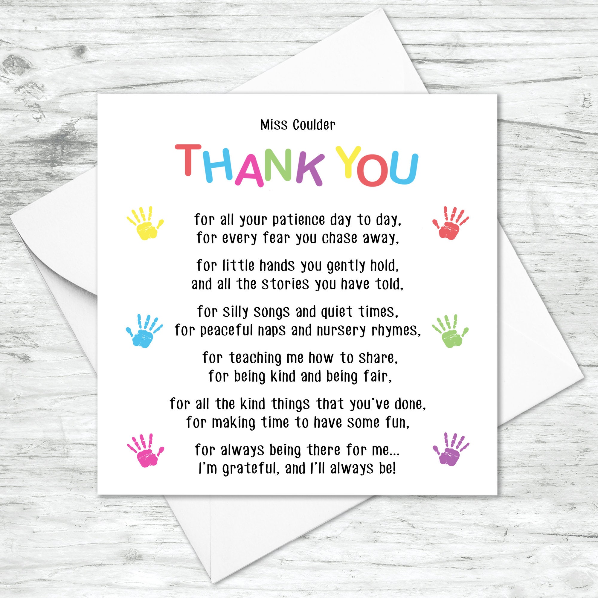 Personalised Thank You Card Pre School Nursery Teacher Etsy