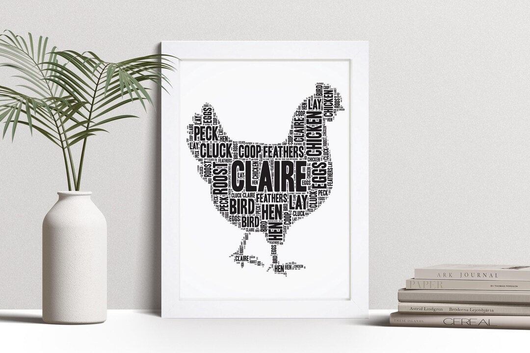Personalised Chicken Word Art Print, Hen Gift, Custom Wall Art Framed ...