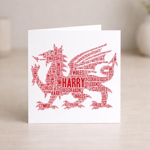 Personalised Welsh Dragon Word Art Card