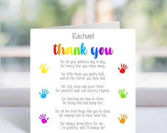 Personalised Thank You Card - End Of Year Teacher, Pre School, Nursery Teacher Greeting Card - Teaching Assistant, Child Minder