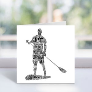 Personalisierte Wortkunstkarte des männlichen Paddle Boards - Paddle Boarding Themed Card - Für Ihn, Männer - Wassersport