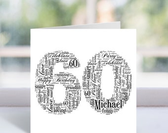 Biglietto personalizzato per il 60° compleanno - Per lui, lei, uomini, donne - Amico, mamma, papà, marito, moglie, fratello, sorella - Word Art personalizzato