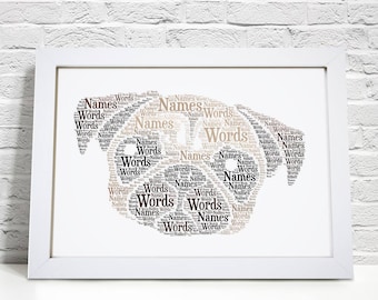 Personalised Pug Print - Custom Word Wall Art Picture - Dog Lover Gifts - For Him, Her, Men, Women, Girls, Boys, Kids