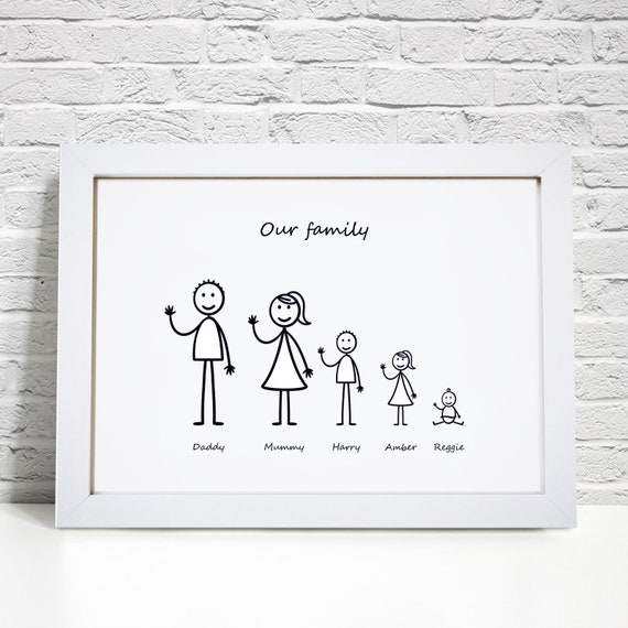 Personalised Family Stick Picture Birthday Mothers/Fathers Day Gift New Home 