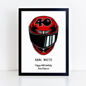 Personalisierter Sturzhelm Druck - Motorradhelm Wandkunst - Jedes Alter Geburtstagsgeschenk - Für Ihn, Sie, Männer, Frauen - Geschenk für Fahrrad-Liebhaber