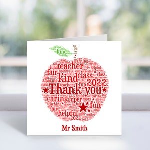 Gepersonaliseerde Apple Word Art-kaart - lerarenkaart, einde schooljaar, eindejaar - voor leerkrachten in het basisonderwijs, onderwijsassistent - mannelijk
