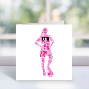 Gepersonaliseerde voetbalster woordkunstkaart - verjaardagskaart voetbalthema - voor meisjes, kinderen, dochter, nichtje