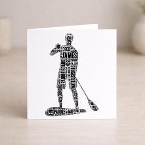 Personalised Male Paddle Boarder Word Art Card - Custom Water Sports Card