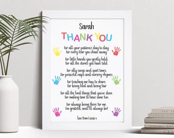 Personalised Nursery Teacher Thank You Poem Print - Custom Wall Art