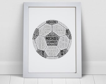 Personalised Football Print - Custom Word Wall Art - Birthday, Gifts - For Him, Men, Boys, Kids - Dad, Daddy, Son - Boys Bedroom