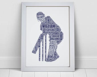 Personalised Cricketer Print - Custom Word Wall Art Frame- Birthday,  - For Him, Her, Boys, Girls, Men - Cricket Player