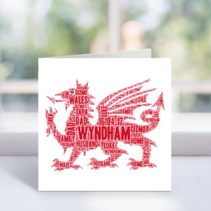 Carte personnalisée d'art mot dragon gallois - carte d'anniversaire sur le thème dragon gallois - pour lui, elle, hommes, femmes, couples