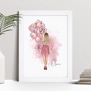 Impressão personalizada de aniversário de 21 anos, pôster de festa de aniversário feminina, arte de parede personalizada com moldura para ela, amiga, filha, neta, Holanda