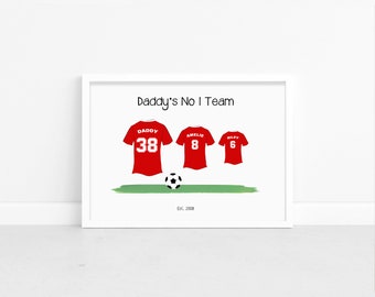 Personalised Football Shirt Print - Custom Family Wall Art Frame - Birthday, Father&#39;s Day Gifts