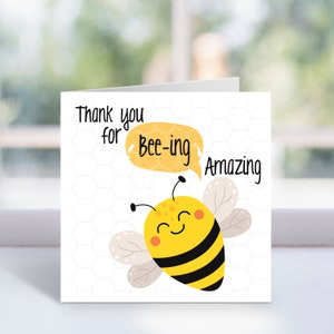 Obrigado por Bee-ing Cartão incrível - Obrigado professor - Bumble Bee, - Para professor, assistente de ensino, funcionário do berçário, assistente de sala de aula