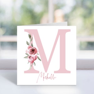 Gepersonaliseerde roze bloemen eerste kaart - bloemen verjaardagskaart - voor haar, vrouwen, meisjes, moeder, dochter, zus, vriend