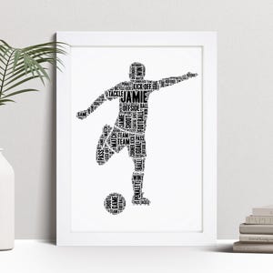 Personalised Male Football Player Word Art Print, Football Fan Gift, Custom Wall Art Framed Picture, Present For Him, Men NL