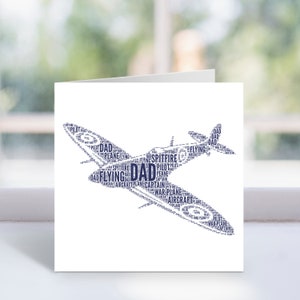 Personalised WW2 Spitfire  Word Art Card - Plane Spitfire Themed Birthday Gifts - For Him, Men - Dad, Daddy, Grandad, Son