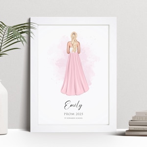 Personalised Prom Print, Homecoming, School, Uni Leavers Gift, Custom Wall Art Portrait Framed Picture, Present For Her, Girls, Daughter NL