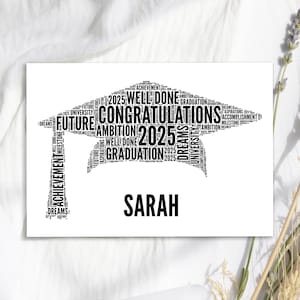 Carte Word Art personnalisée pour casquette de mortier - souvenir personnalisé de remise des diplômes, pour lui, elle, hommes, femmes NL
