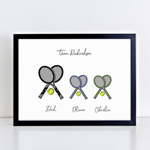Personalised Tennis Family Print - Custom Tennis Themed Wall Art - Birthday, Father&#39;s Day Gifts - From Kids