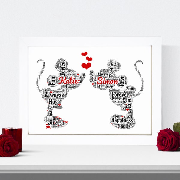 Personalised Mickey And Minnie Print - Custom Picture Framed Word Wall Art - Valentines, Anniversary Gifts - For Gay, Lesbian Couples