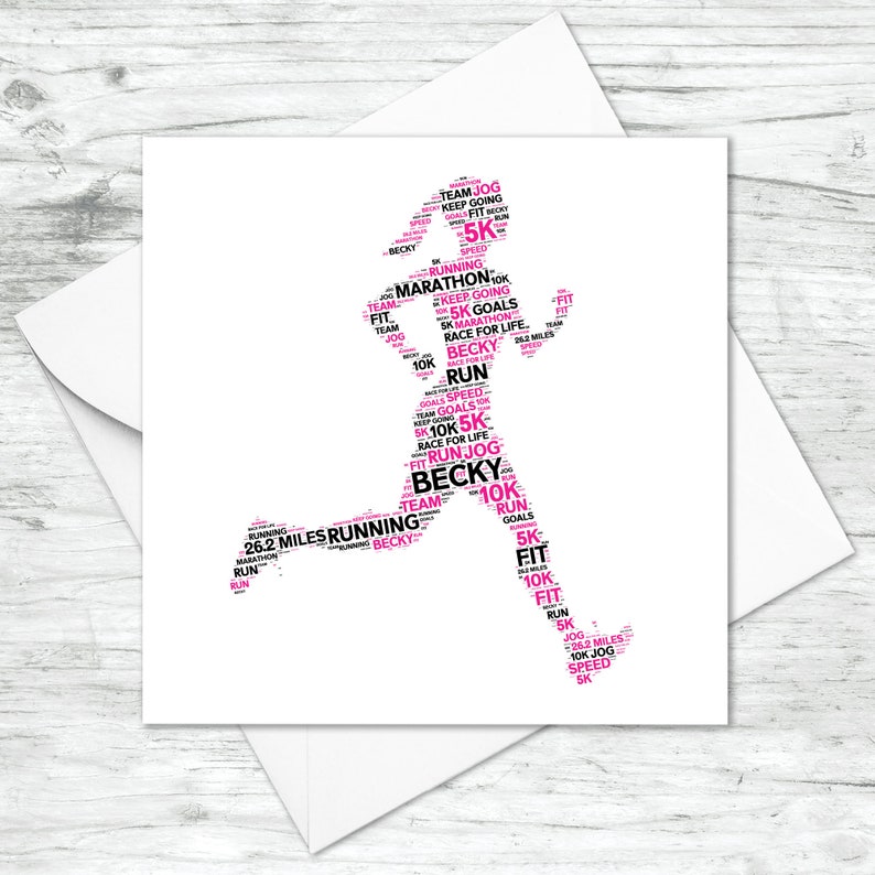 Personalised Runner Card Custom Word Art Card Athlete, Marathon, Running Birthday Gifts For Her, Women, Female image 2