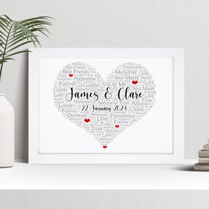 Personalised Heart Word Art Print – Wedding Keepsake Gift
