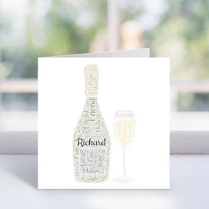 Personalisierte Karte - Prosecco, Champagner Flasche - Wortkunst Karte - Geburtstag, Glückwunschkarte - Für Ihn, Sie, Männer, Frauen, Feste