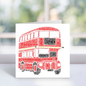 Personalised London Bus Word Art Card - Bus Themed Birthday Card - For Him, Men, Boys, Kids - Bus Driver