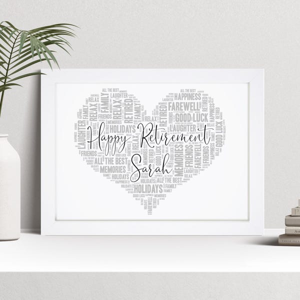 Personalised Retirement Word Art Print, Custom Wall Art Framed Picture NL