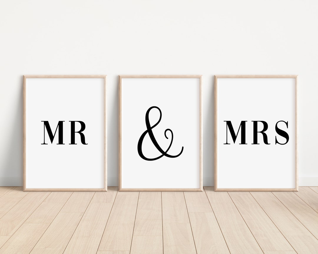 Set of 3 Bedroom Prints, Mr and Mrs Wall Art Prints, Unframed