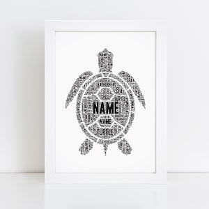 Personalised Turtle Print - Custom Word Wall Art Frame - Birthday Gifts - For Him, Her, Men, Women, Girls, Boys, Kids