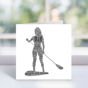 Personalisierte weibliche Paddle Board Wort Kunst Karte - Paddle Boarding Themed Geburtstagskarte - Für Sie, Frauen - Wassersport