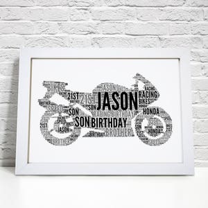 Personalised Motorbike Print - Motorcycle Word Wall Art - Birthday Gifts - For Him, Her, Men, Women - Mum, Dad, Husband, Wife