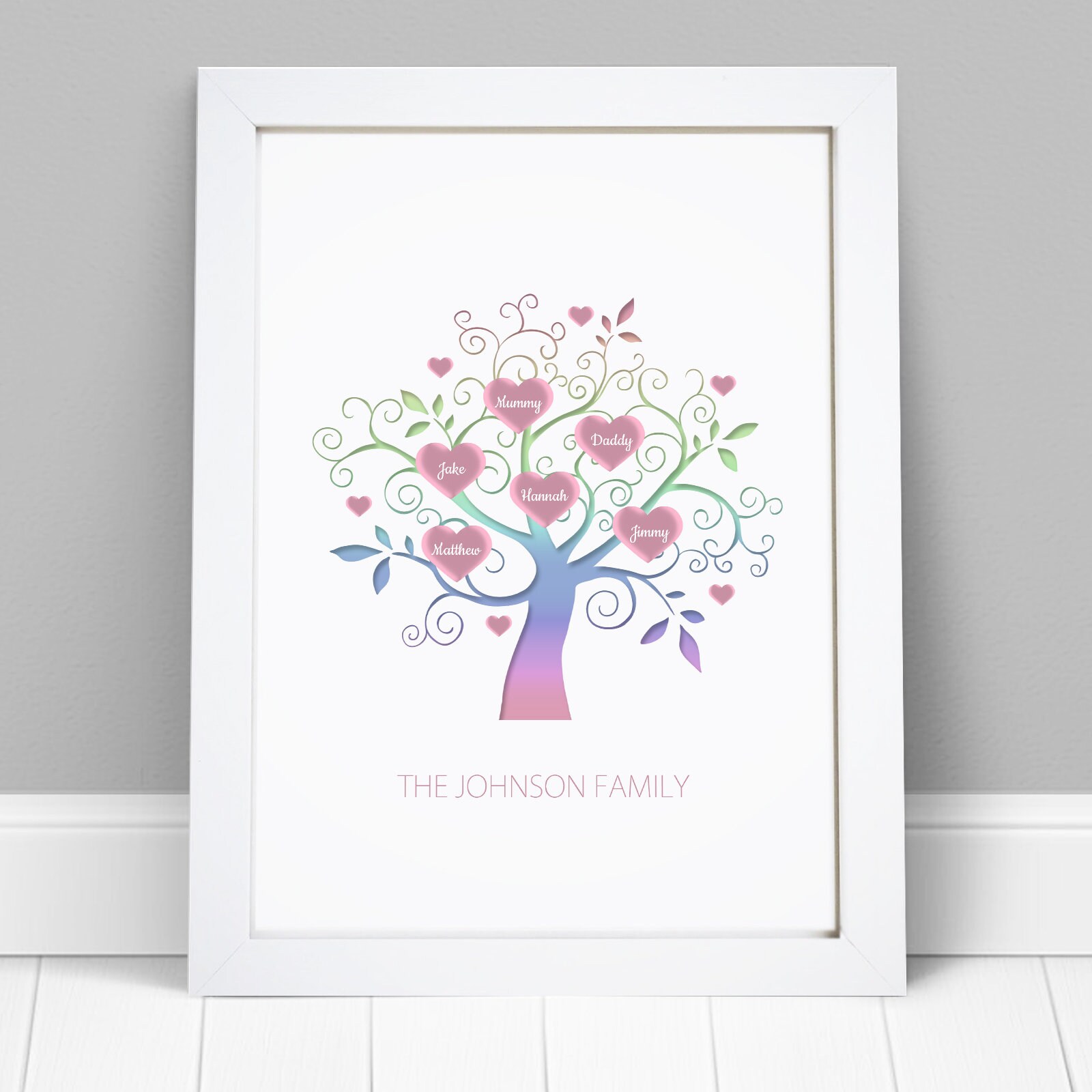 MOTHERS DAY GIFT MUM NAN FAMILY TREE PERSONALISED PRINT A4 UNFRAMED WEDDING HOME 