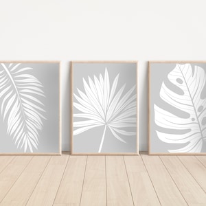 Grey Wall Prints, Plant Wall Art, Botanical Wall Prints, Set of 3 Prints, Botanical Line Art, A5 A4 A3 Wall Prints, Grey Home Decor