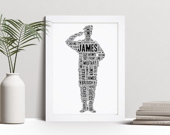 Personalised Soldier Word Art Print, Army Officer Gift, Custom Wall Art Framed Picture, Present For Men, Women NL