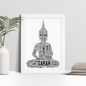 Personalised Buddha Print -Custom Buddhism Word Wall Art Picture Poster - Home Decor Gifts - Meditation, Mindfullness - For Men, Women zdjęcie 1