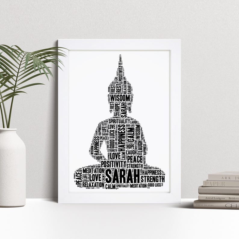 Personalised Buddha Print -Custom Buddhism Word Wall Art Picture Poster - Home Decor Gifts - Meditation, Mindfullness - For Men, Women zdjęcie 1