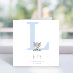 Tarjeta de elefante personalizada - Tarjeta inicial para bebé recién nacido, cumpleaños - nueva mamá, niña, niño