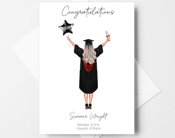 Tarjeta de graduación femenina personalizada - Felicitaciones - Recuerdo personalizado