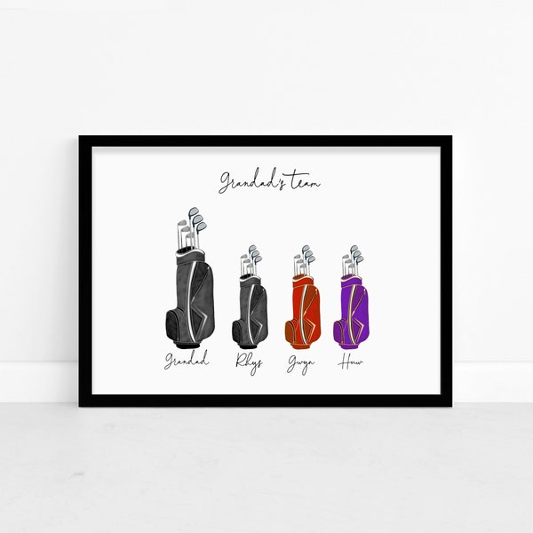 Personalised Golf Family Print - Golfing Lovers Gift, Custom Wall Art Framed Picture, Present For Dad, Grandad