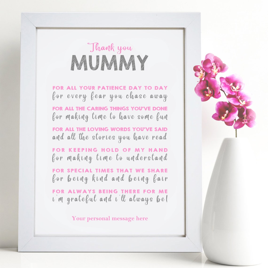 Personalised Thank You Mummy Print Poem Wall Art Frame Etsy 