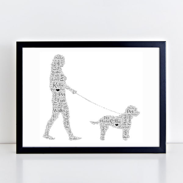 Personalised Female Dog Walker Print Print - Pet Dog Print Word Art - Picture Frame - Dog Lover Gift, Dog Walker Gift, Man's Best Friend