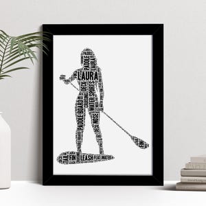 Personalised Female Paddle Boarder Word Art Print, Paddle Boarding Gift, Custom Wall Art Framed Picture, Present For Women, Girls NL Bild 2